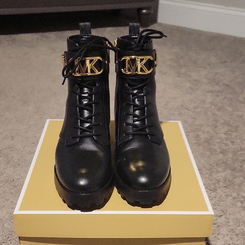 Michael Kors Black Moto Boots with Gold Details - Picture 4 of 4